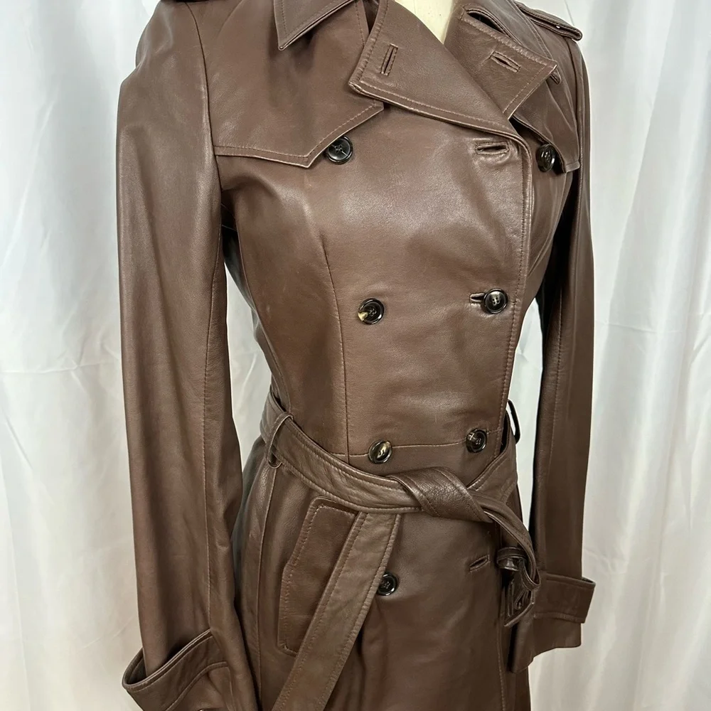 NWT Balenciaga Chocolate Brown Genuine Lambskin Leather Trench Coat Size FR36 - Picture 3 of 9